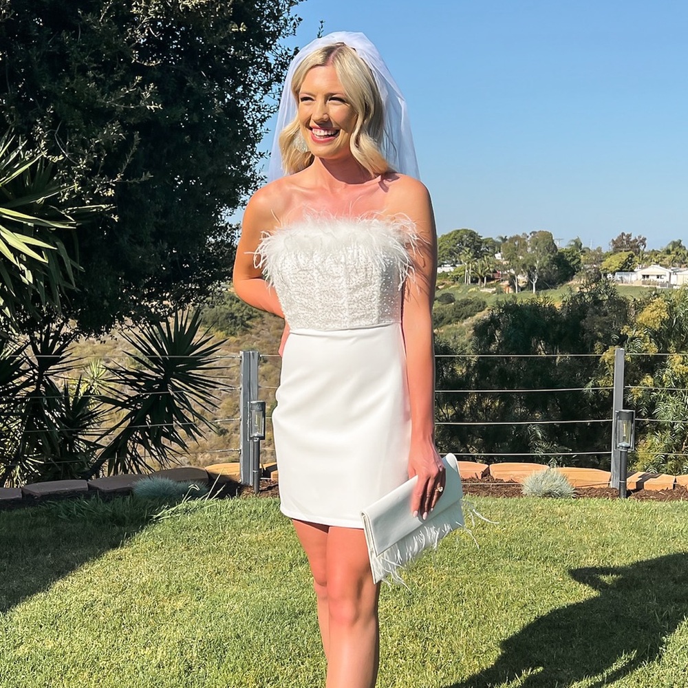 Champagne Season Embellished Pearl Sequin Feather Strapless Dress